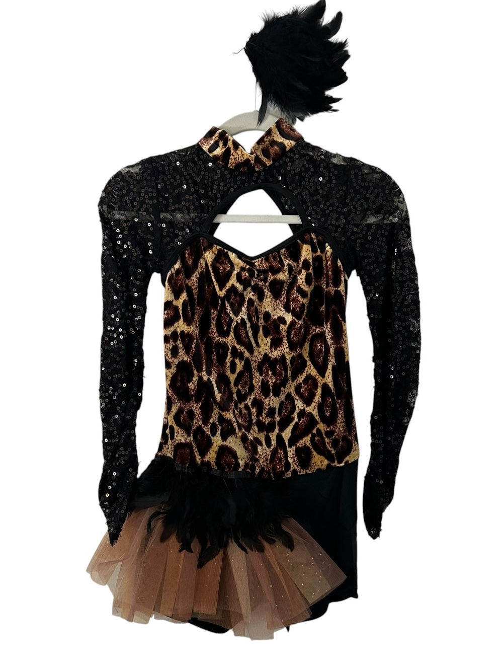 Black Cheetah Animal Print Design Dance Costume Feather Accessory Women’s Medium